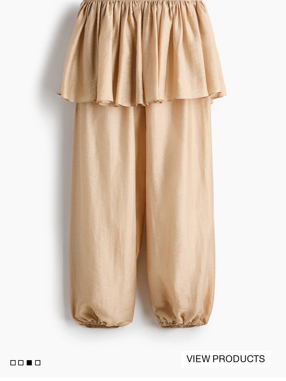 H&M Beige Off-Shoulder Wide Leg Jumpsuit with Elastic Ankles